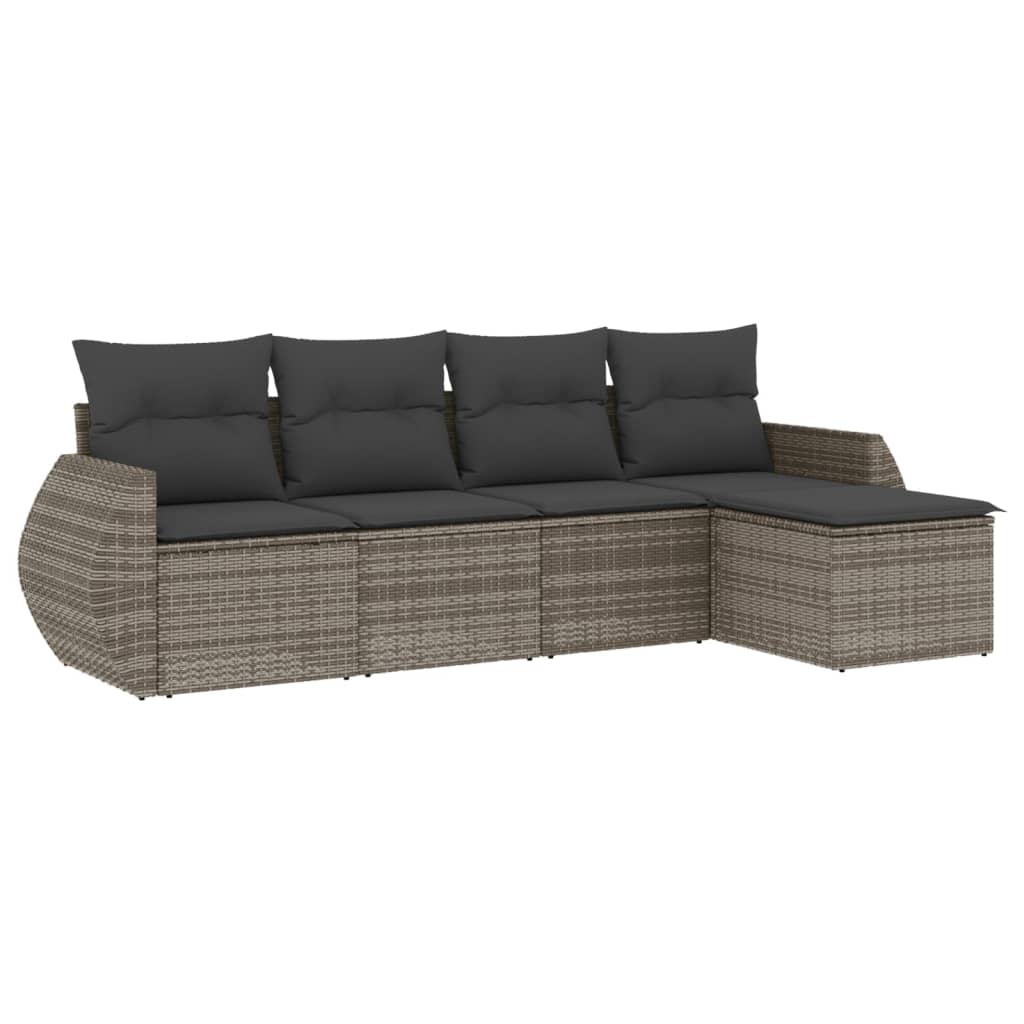 Set Divano da Giardino 5 pz con Cuscini Grigio in Polyrattan - homemem39