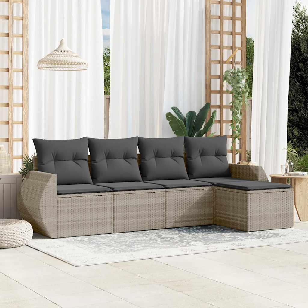 Set Divano da Giardino 5pz con Cuscini Grigio Chiaro Polyrattan - homemem39