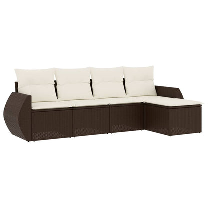 Set Divano da Giardino 5 pz con Cuscini Marrone in Polyrattan - homemem39
