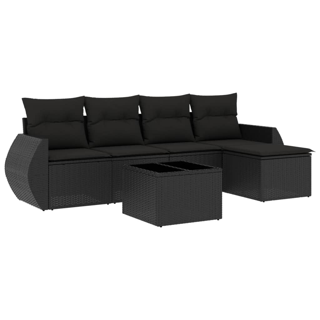 Set Divano da Giardino 6 pz con Cuscini Nero in Polyrattan - homemem39