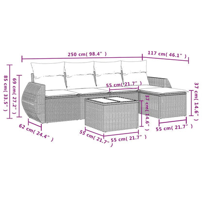 Set Divano da Giardino 6 pz con Cuscini Nero in Polyrattan