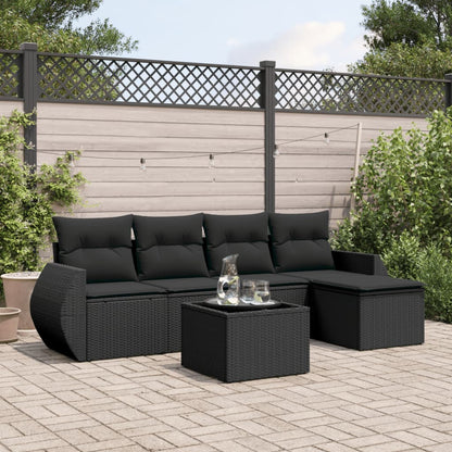 Set Divano da Giardino 6 pz con Cuscini Nero in Polyrattan - homemem39