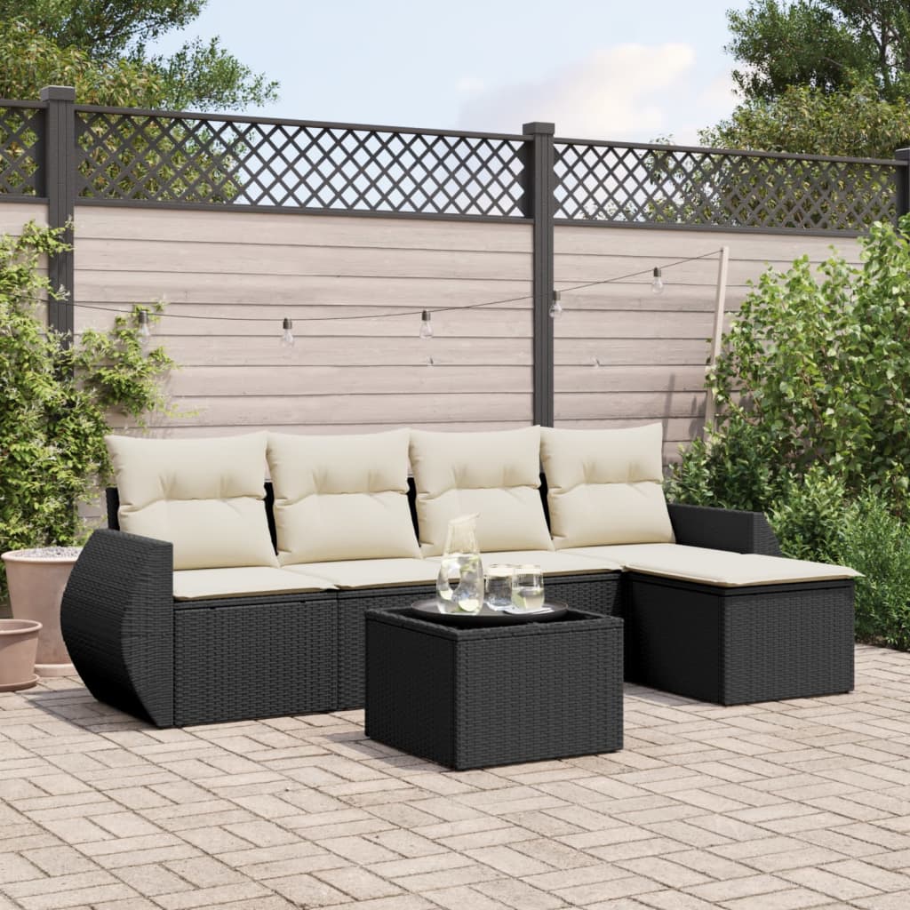 Set Divano da Giardino 6 pz con Cuscini Nero in Polyrattan - homemem39