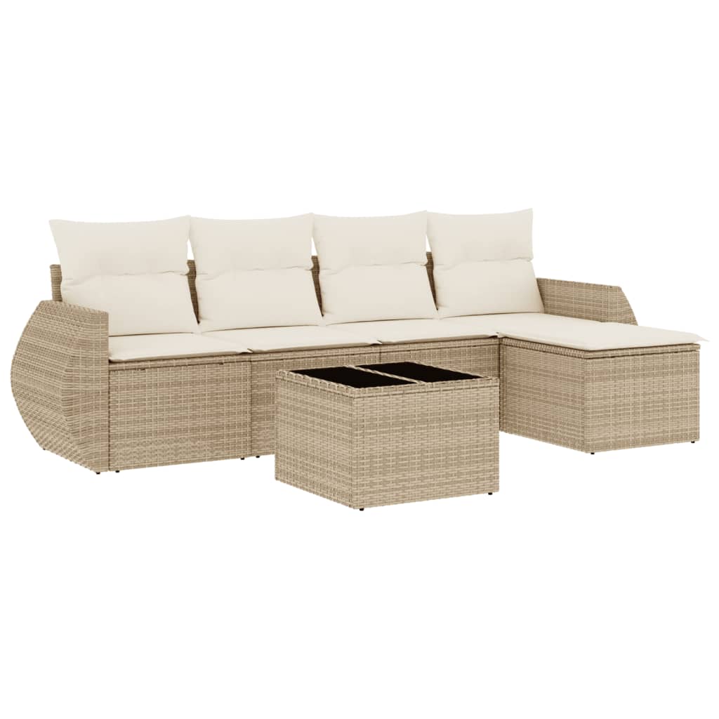 Set Divano da Giardino 6 pz con Cuscini Beige in Polyrattan - homemem39