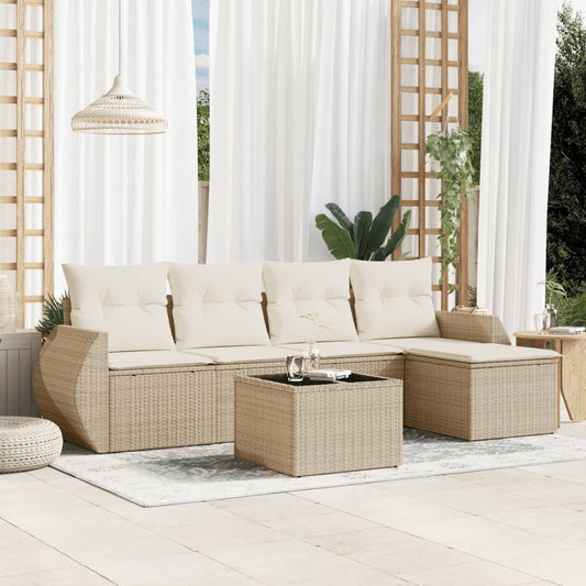 Set Divano da Giardino 6 pz con Cuscini Beige in Polyrattan - homemem39