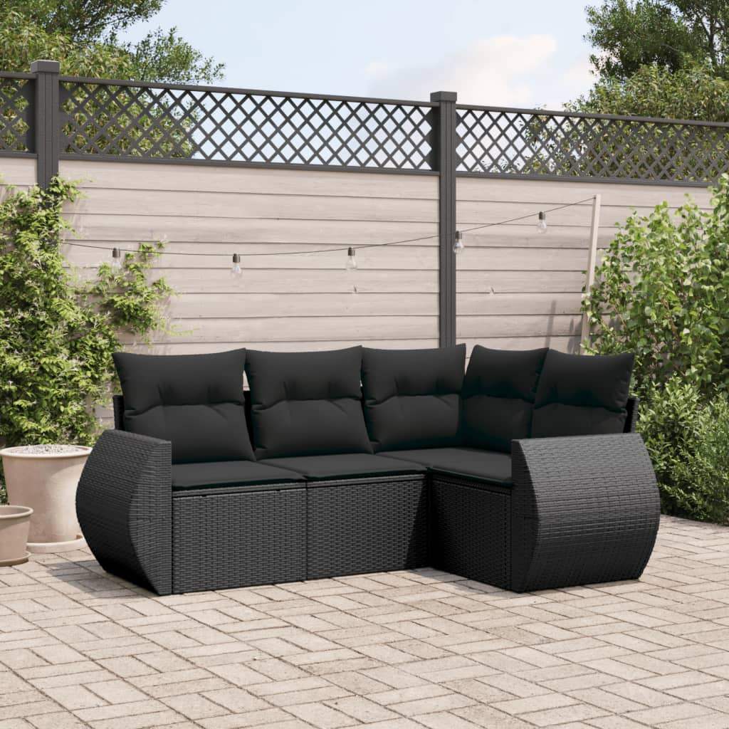 Set Divani da Giardino 4 pz con Cuscini Nero in Polyrattan - homemem39