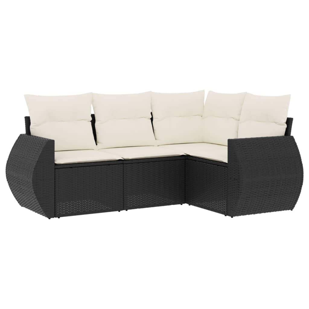 Set Divani da Giardino 4 pz con Cuscini Nero in Polyrattan - homemem39