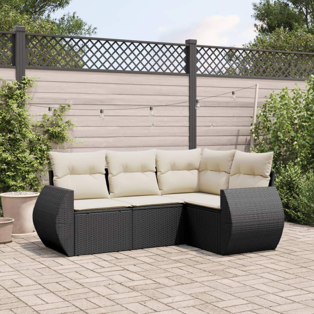 Set Divani da Giardino 4 pz con Cuscini Nero in Polyrattan - homemem39