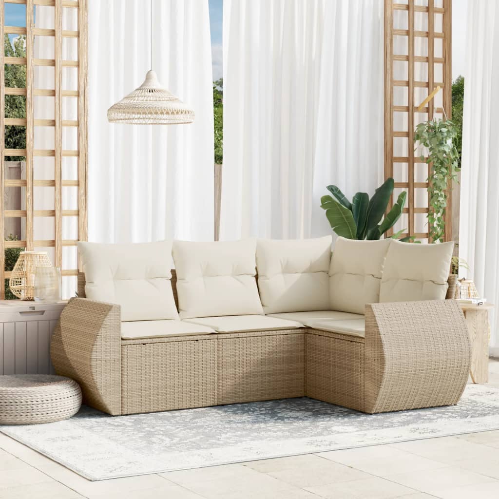 Set Divano da Giardino 4 pz con Cuscini Beige in Polyrattan - homemem39