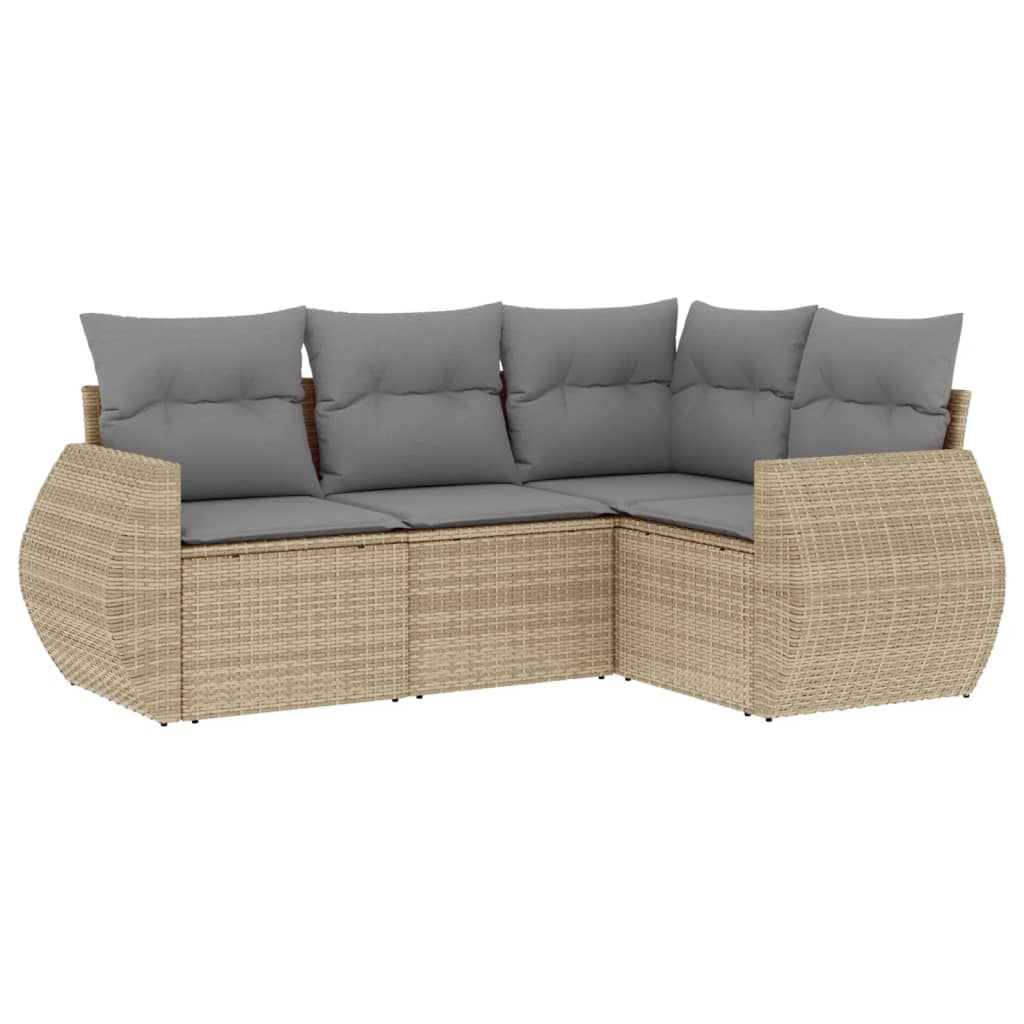 Set Divano da Giardino 4 pz con Cuscini Beige in Polyrattan - homemem39