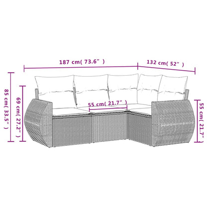 Set Divani da Giardino 4 pz con Cuscini in Polyrattan Grigio - homemem39