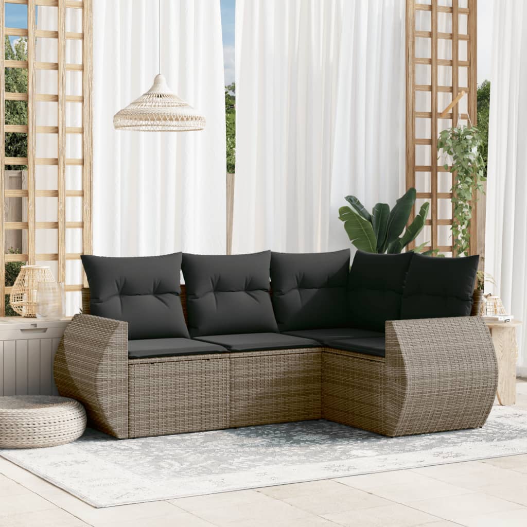 Set Divani da Giardino 4 pz con Cuscini in Polyrattan Grigio - homemem39