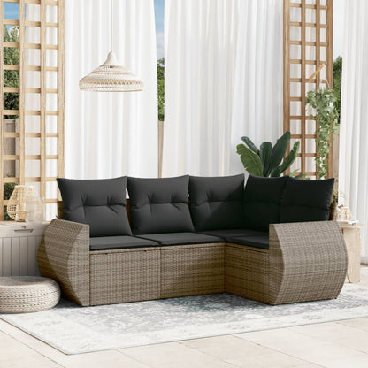 Set Divani da Giardino 4 pz con Cuscini in Polyrattan Grigio - homemem39