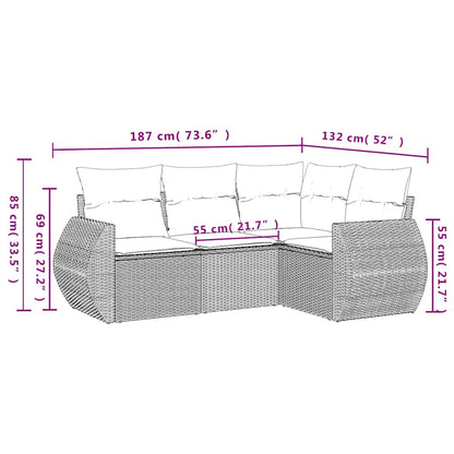 Set Divano da Giardino 4pz con Cuscini Grigio Chiaro Polyrattan - homemem39