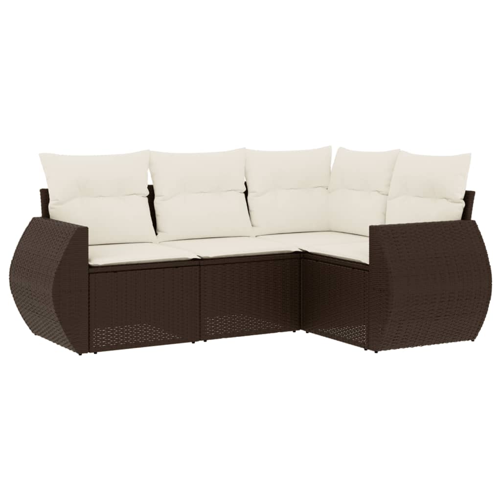 Set Divano da Giardino 4 pz con Cuscini Marrone in Polyrattan - homemem39