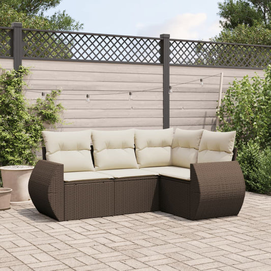 Set Divano da Giardino 4 pz con Cuscini Marrone in Polyrattan - homemem39
