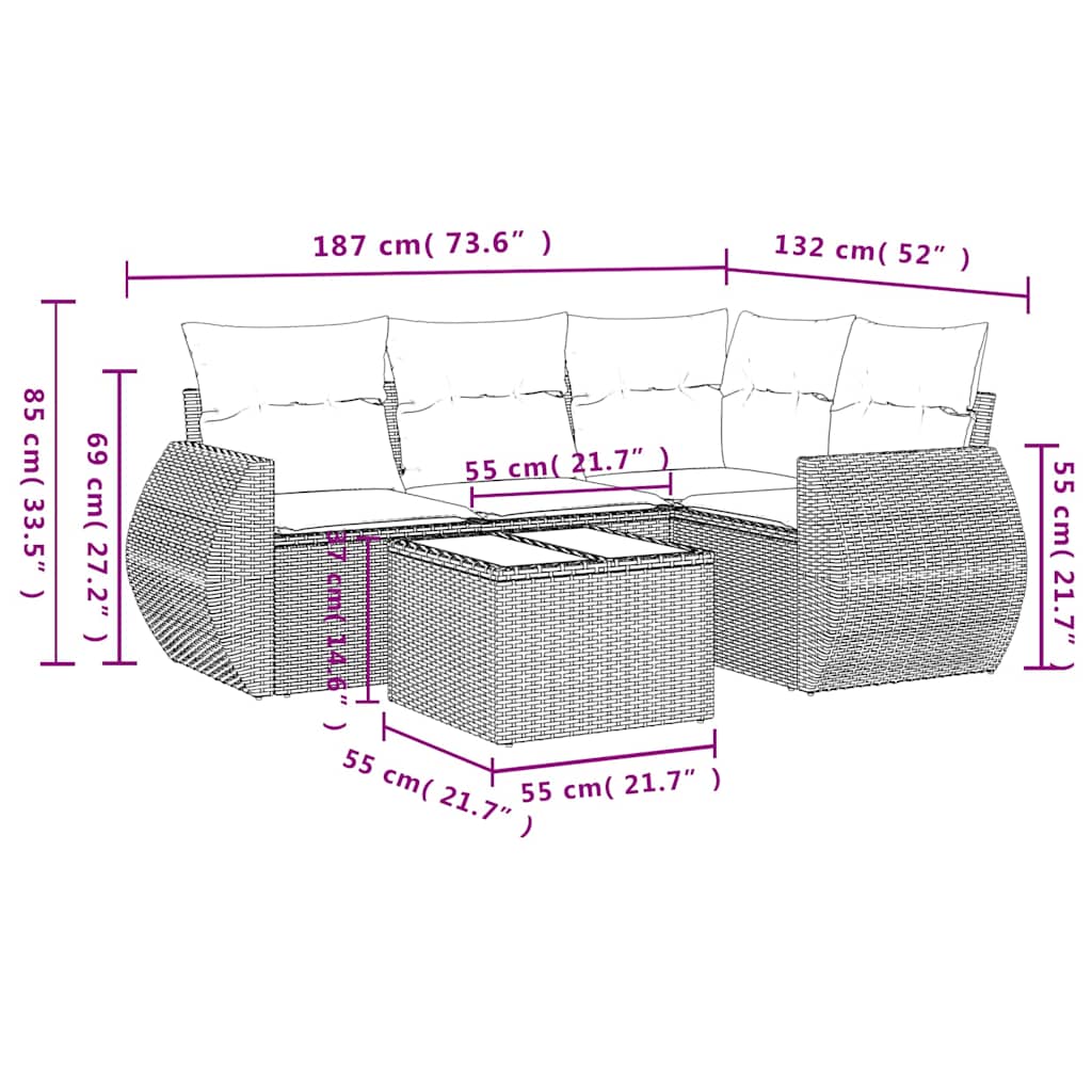 Set Divani da Giardino 5 pz con Cuscini in Polyrattan Nero | homemem39