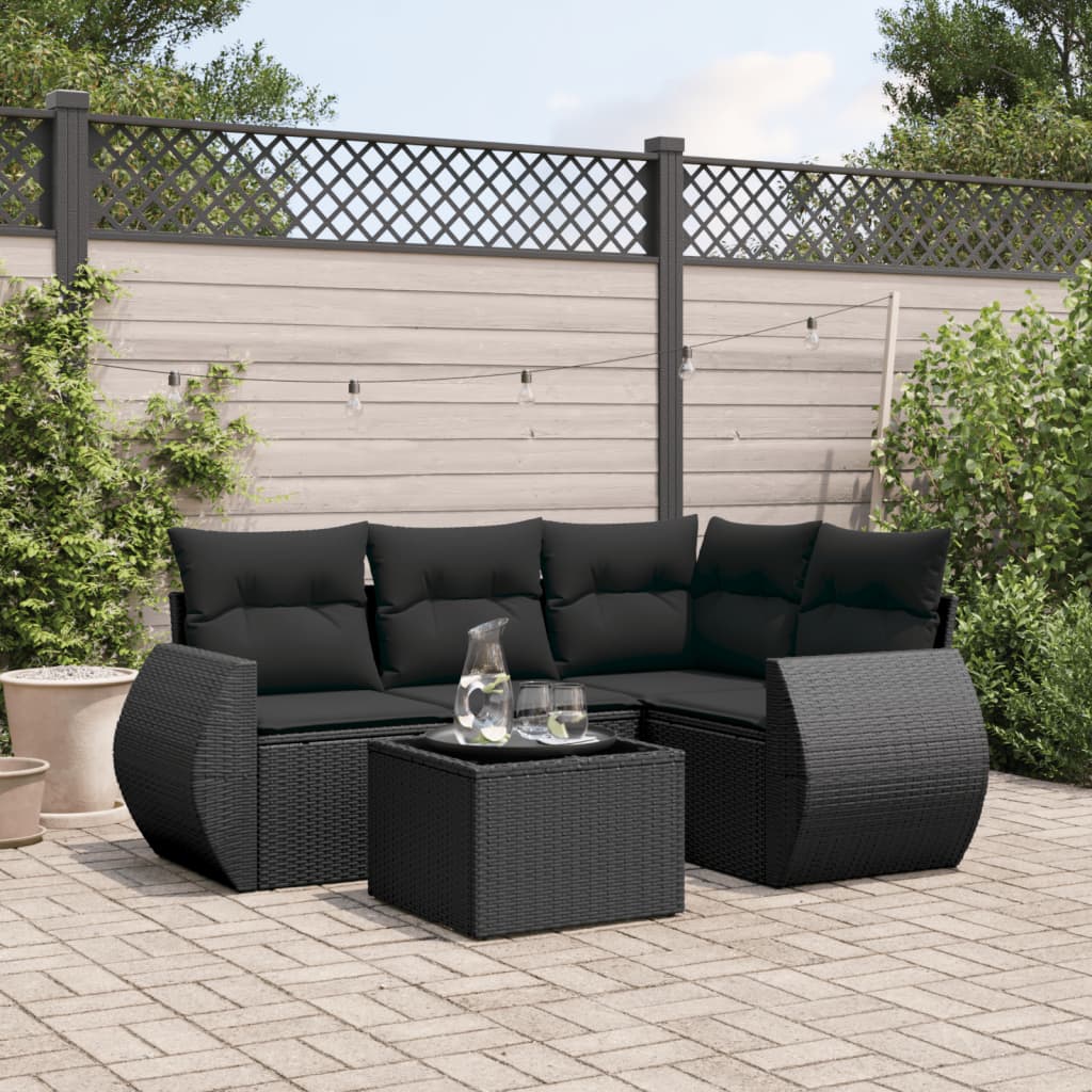 Set Divani da Giardino 5 pz con Cuscini in Polyrattan Nero - homemem39
