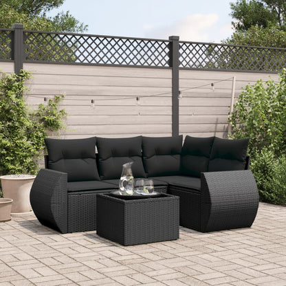 Set Divani da Giardino 5 pz con Cuscini in Polyrattan Nero - homemem39