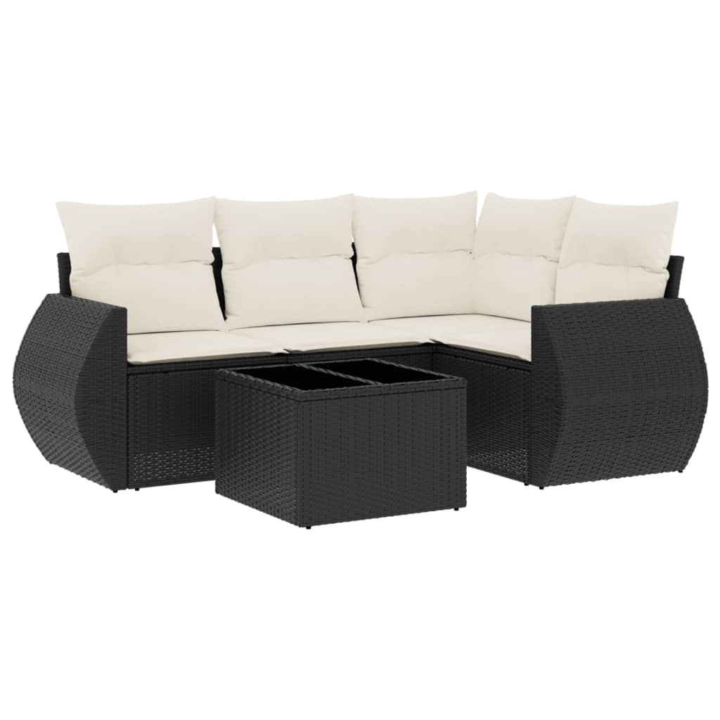 Set Divani da Giardino 5 pz con Cuscini in Polyrattan Nero | homemem39