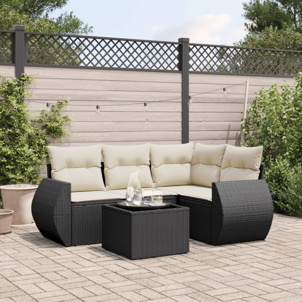 Set Divani da Giardino 5 pz con Cuscini in Polyrattan Nero | homemem39