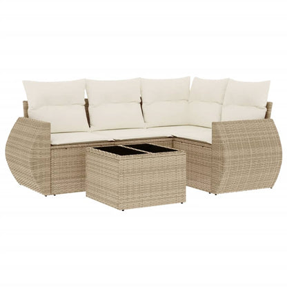 Set Divano da Giardino 5 pz con Cuscini Beige in Polyrattan - homemem39