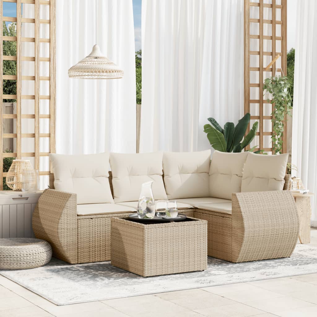 Set Divano da Giardino 5 pz con Cuscini Beige in Polyrattan - homemem39