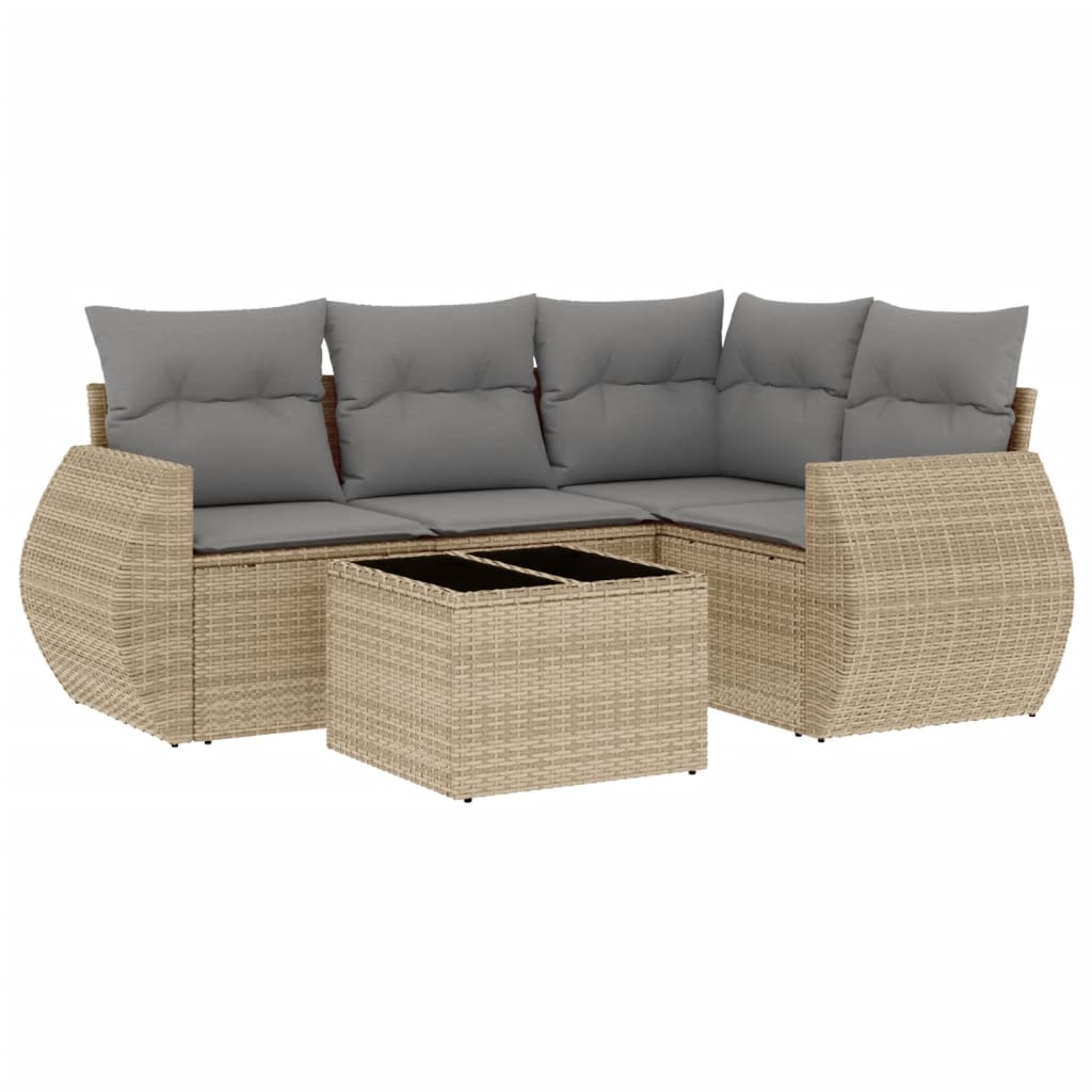 Set Divano da Giardino 5 pz con Cuscini Beige in Polyrattan - homemem39