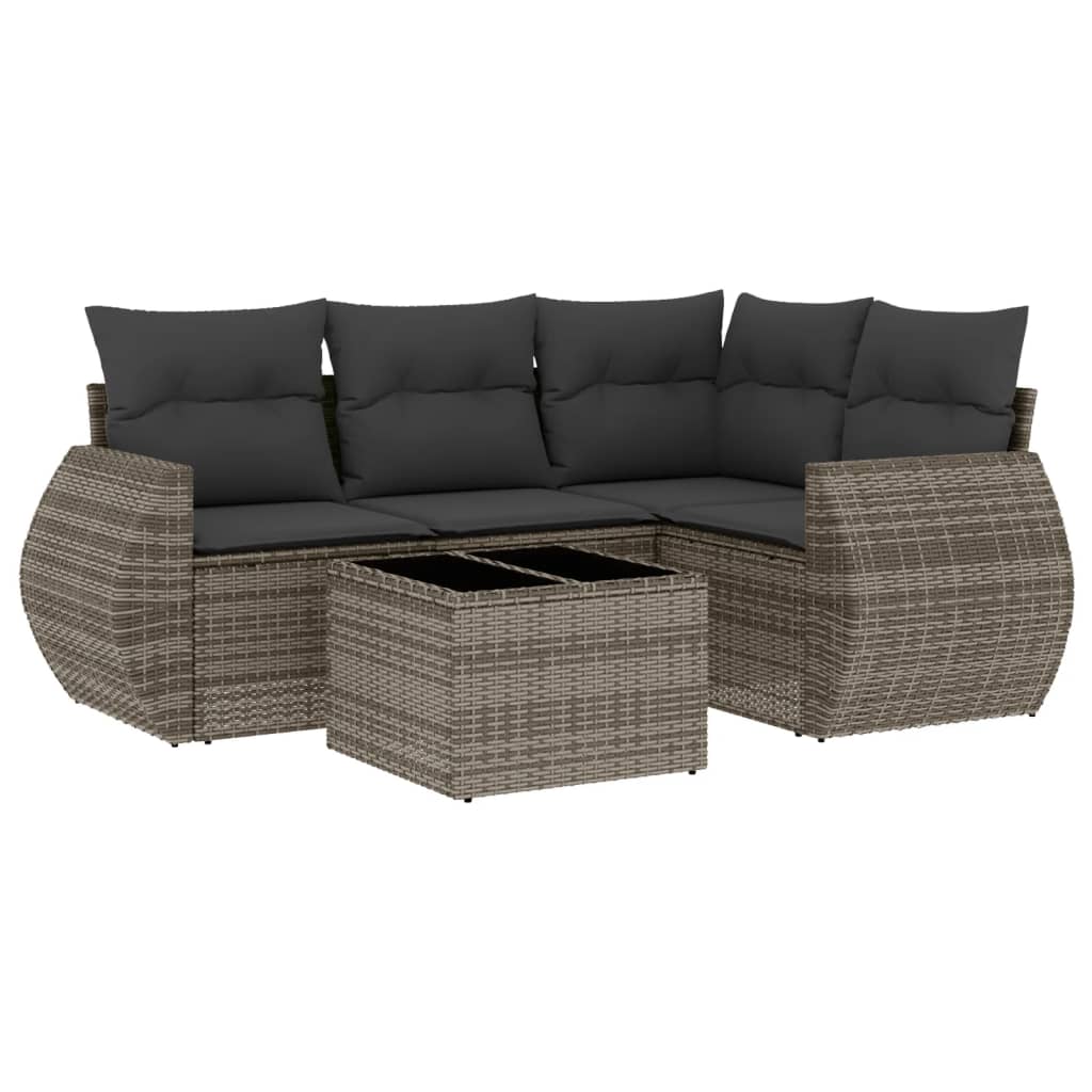 Set Divano da Giardino 5 pz con Cuscini Grigio in Polyrattan - homemem39