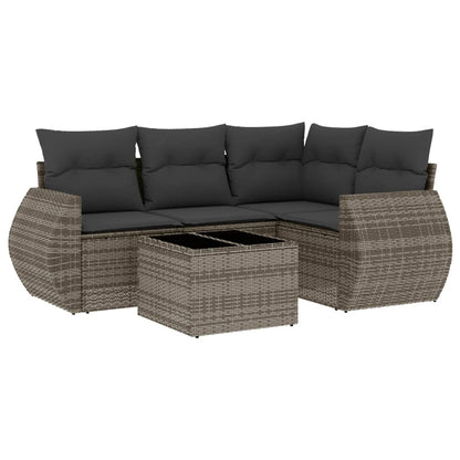 Set Divano da Giardino 5 pz con Cuscini Grigio in Polyrattan - homemem39