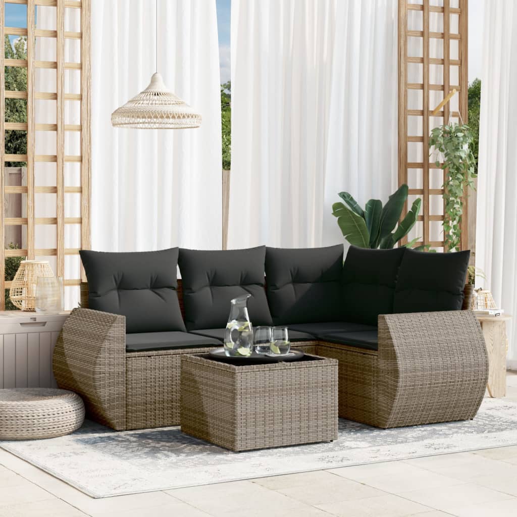 Set Divano da Giardino 5 pz con Cuscini Grigio in Polyrattan - homemem39