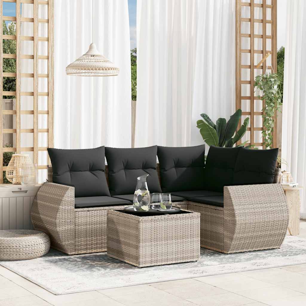 Set Divano da Giardino 5pz con Cuscini Grigio Chiaro Polyrattan - homemem39