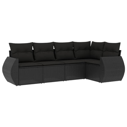 Set Divani da Giardino 5 pz con Cuscini in Polyrattan Nero | homemem39