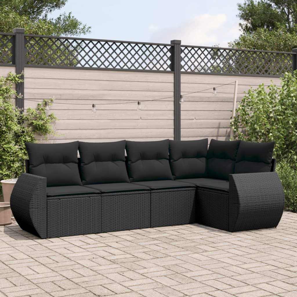 Set Divani da Giardino 5 pz con Cuscini in Polyrattan Nero | homemem39