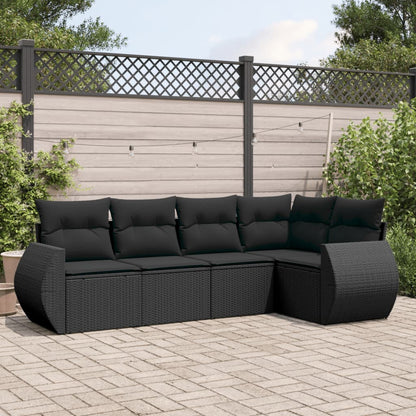 Set Divani da Giardino 5 pz con Cuscini in Polyrattan Nero | homemem39