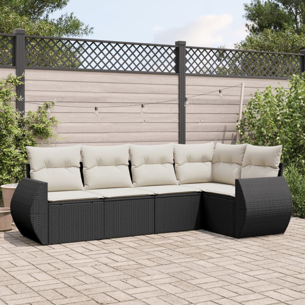 Set Divani da Giardino 5 pz con Cuscini in Polyrattan Nero | homemem39