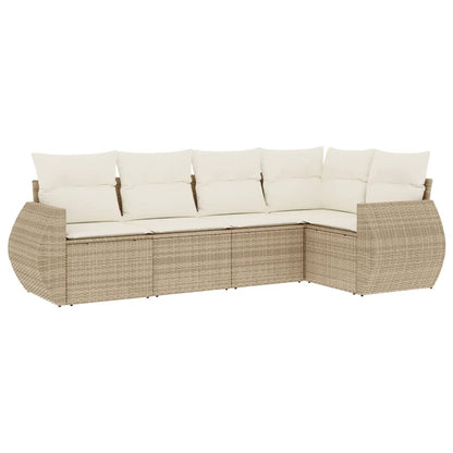 Set Divano da Giardino 5 pz con Cuscini Beige in Polyrattan - homemem39