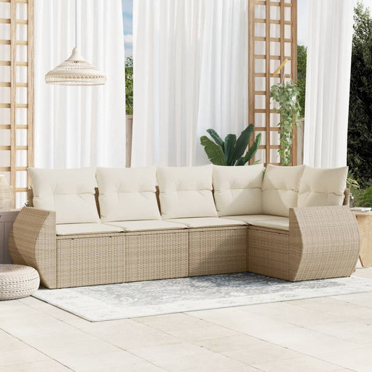 Set Divano da Giardino 5 pz con Cuscini Beige in Polyrattan - homemem39