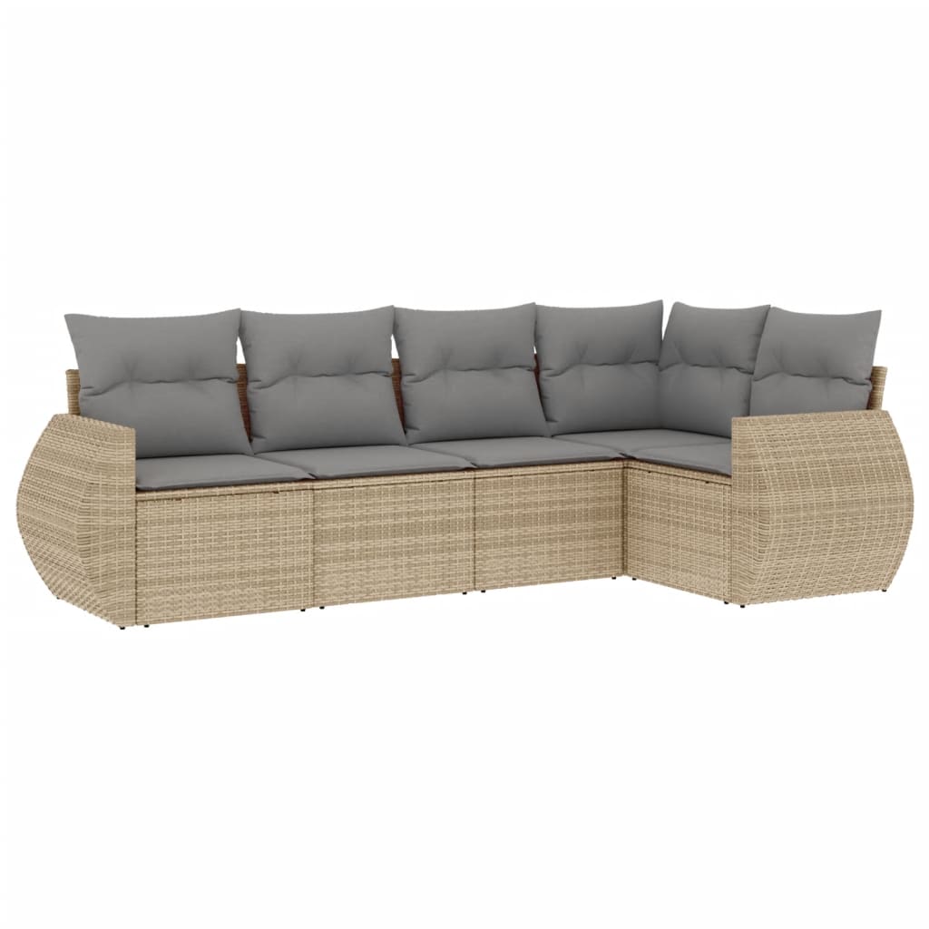 Set Divano da Giardino 5 pz con Cuscini Beige in Polyrattan - homemem39