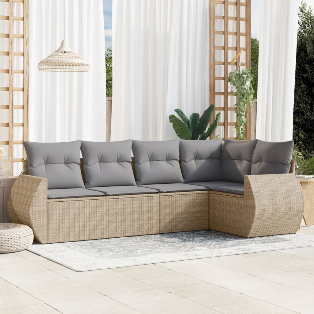 Set Divano da Giardino 5 pz con Cuscini Beige in Polyrattan - homemem39