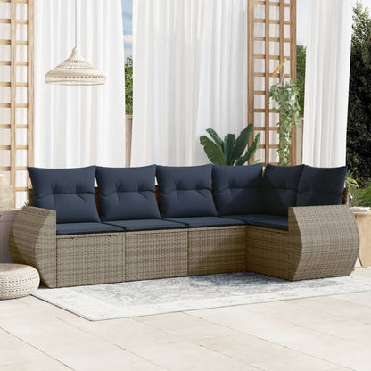 Set Divani da Giardino 5 pz con Cuscini in Polyrattan