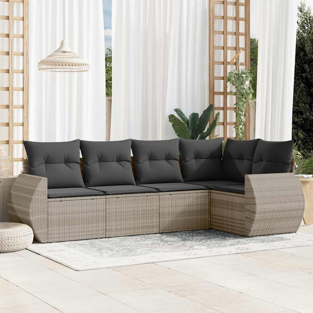 Set Divano da Giardino 5pz con Cuscini Grigio Chiaro Polyrattan - homemem39