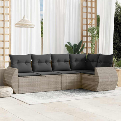Set Divano da Giardino 5pz con Cuscini Grigio Chiaro Polyrattan - homemem39