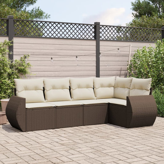 Set Divano da Giardino 5 pz con Cuscini Marrone in Polyrattan - homemem39