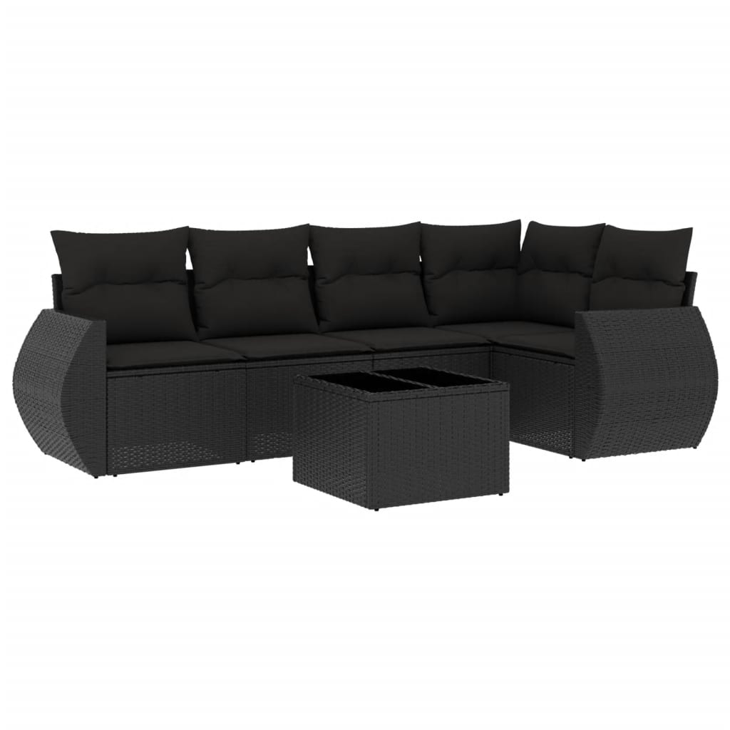 Set Divano da Giardino 6 pz con Cuscini Nero in Polyrattan - homemem39