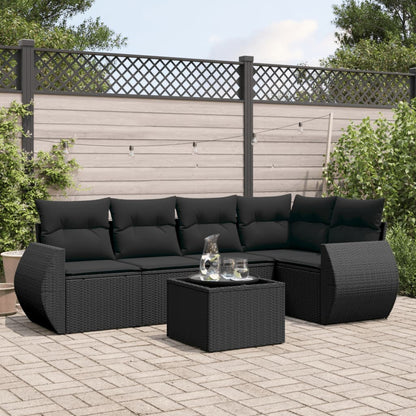 Set Divano da Giardino 6 pz con Cuscini Nero in Polyrattan | homemem39