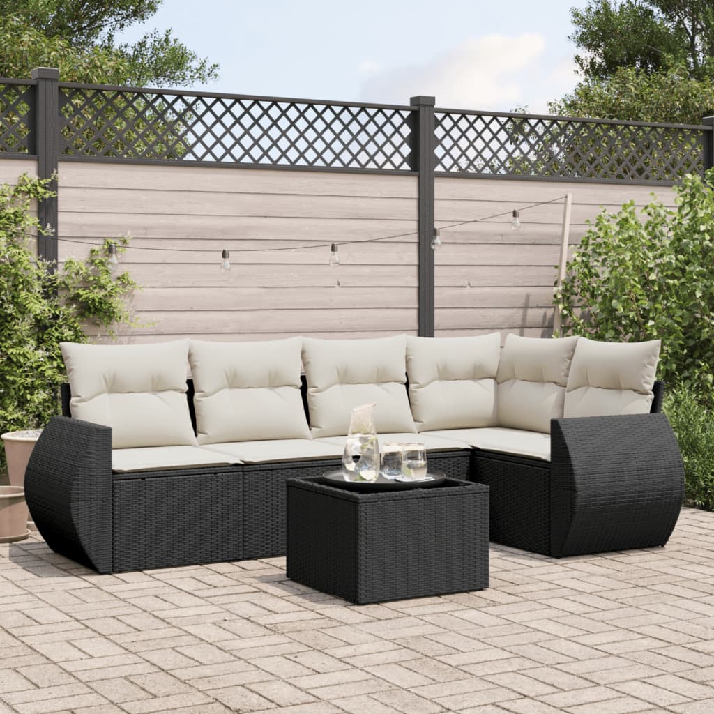 Set Divano da Giardino 6 pz con Cuscini Nero in Polyrattan - homemem39