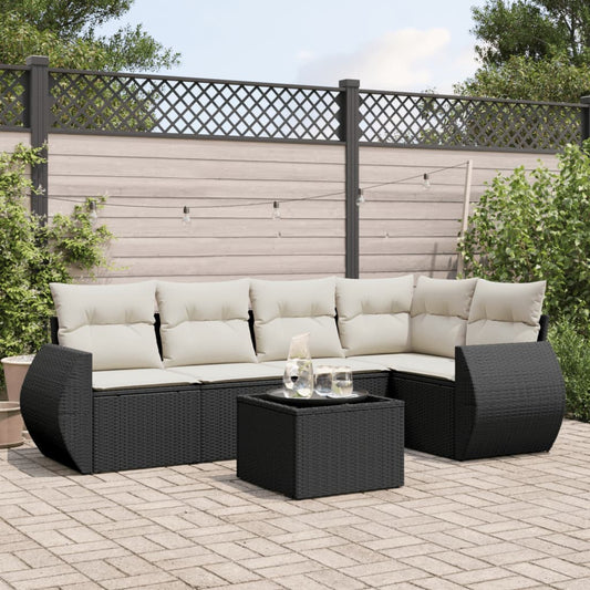 Set Divano da Giardino 6 pz con Cuscini Nero in Polyrattan - homemem39