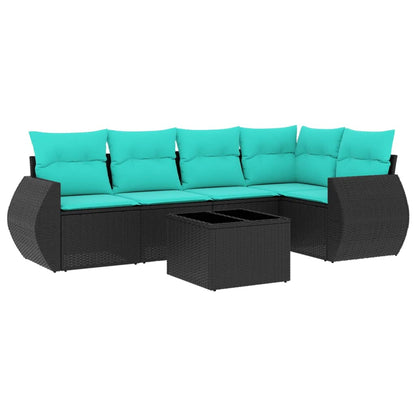 Set Divani da Giardino 6 pz con Cuscini Nero in Polyrattan