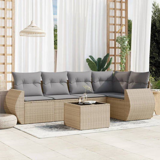 Set Divano da Giardino 6 pz con Cuscini Beige in Polyrattan - homemem39